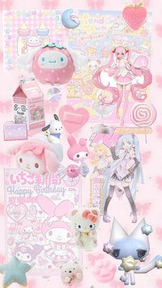 an assortment of stickers and decorations on a pink background with stars, clouds, hearts, and other items