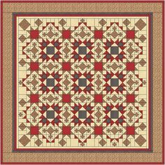 a red and beige quilt with squares on it