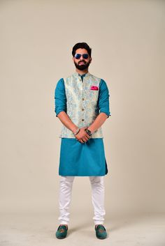 Important Instructions : We request you to kindly calculate the processing time of your order after the mutual confirmation on Bespoke measurements between us has taken place (either via message , e mail or form) Men can wear Half-Jackets and style them in many different ways. Want to look traditional? Great! Wear a Half Jodhpuri Jacket with your Mens Kurta and Pajama. Want to wear it to a party? Try Half Jodhpuri Jacket with Trousers. If you are all about comfort this summer, then these Half Ja Cotton Nehru Jacket For Navratri Designer Wear, Blue Cotton Bandhgala With Zari Work, Blue Straight Kurta Bandhgala For Navratri, Blue Cotton Bandhgala Straight Kurta, Blue Bandhgala For Navratri Designer Wear, Blue Cotton Bandhgala For Eid, Festive Blue Cotton Bandhgala, Blue Nehru Jacket With Chikankari Embroidery For Festive Occasions, Festive Blue Nehru Jacket With Chikankari Embroidery