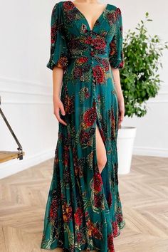 Retro Wedding Guest Outfit, Alternate Wedding Dress, Hippie Elegante Boho Style, Boho Wedding Guest Dress, Long Sleeve Floral Midi Dress, Flower Embroidery Dress, Stil Boho