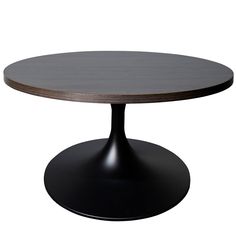 an oval wooden table with black base on a white background for use as a centerpiece