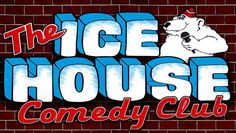 the ice house comedy club logo on a brick wall with an image of a polar bear