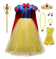 PRICES MAY VARY. High quality: This toddler princess costumeis made of high-quality fabrics, not itchy, soft and comfortable, and colorful. Exquisite design:This princess costume is a classic and stunning one-piece garment. Red pretty bow at neckline or at cape as extra decoration. The accessories have crowns and wands, which will make your child the focus. Suitable for occasions: This princess dress is suitable for most occasions, such as birthday parties, Christmas, role-playing, Halloween, fa Yellow Princess Dress, Snow Magic, Frozen Snow, Snow Dress, Princess Cosplay, Princess Dress Up, Casual Party Dresses, Princess Costume, Girl Princess Dress