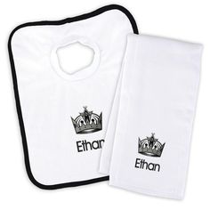 Personalized Los Angeles Kings Bib & Burp Cloth Set - Designs by Chad & Jake White With Black Trim, Los Angeles Kings, Burp Cloth Set, The Kings, Baby Head, Burp Cloth, Burp Cloths, Black Trim, Baby Names