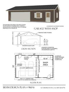 two car garage plans with loft and living quarters are shown in the above image, there is