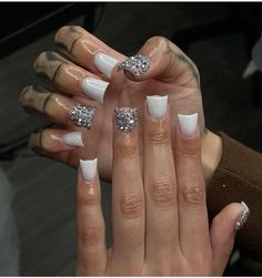 All Rhinestone Nails, White Acrylic Nails, Short Acrylic