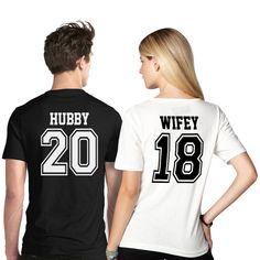 Hubby and Wifey Couple T-shirt set Couple T Shirts, Customized Shirts, T Shirt Couple, Couples Shirts, Couple Ideas, Gifts For Couples, Old T Shirts