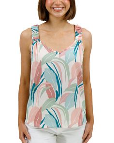 Pastel Leaf Summer Floral Tank | Leaf Print V-Neck Tank Top Adorn yourself in some pastel perfection with the Summer Floral Tank! This flowy tank features a summery, botanical print in a gorgeous pastel blue/green/pink colorway, plus playful details like cinched straps and lightly ruched shoulders. Pair this tank with all of your favorite shorts! Why you’ll love it: Lightweight tank top in a summery pastel leaf print Unique, shirred elastic straps for a touch of detail Ruching at straps and flow Grace And Lace, Pastel Print, Pullover Cardigan, V Neck Tank Top, Floral Tank, Flowy Tank, By Grace, Botanical Print, Kimono Jacket