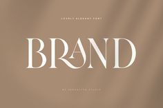 the word brand is written in white on a brown background with some light colored shadows