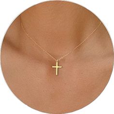 Everyday Cross Pendant Necklace, Elegant Gold Cross Necklace For Mother's Day, Tarnish Resistant Cross Pendant Jewelry, Gold Plated Cross Necklace As A Gift, Layered Gold Necklaces, Free People Necklace, Tassel Necklace Boho, Simple Leaf, Gemstone Choker