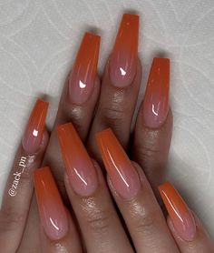 Burnt Orange Ombré ✨ Orange Ombre Nails, Bright Summer Acrylic Nails, Orange Acrylic Nails, Orange Nail, Ombre Acrylic Nails, Ombre Nail Designs, Unique Acrylic Nails