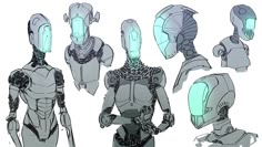 several different types of robot suits and helmets