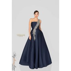 Terani Couture 1912E9202 Dress - Mydressline.com One Shoulder Taffeta Dresses For Gala, Elegant Embellished One Shoulder Dress For Gala, Elegant Taffeta Ball Gown For Prom, Elegant One-shoulder Taffeta Evening Dress, One-shoulder Taffeta Evening Dress For Gala, Elegant Taffeta Gown For Debutante Ball, Embellished One-shoulder Dress For Gala, Glamorous Satin Evening Dress For Debutante Ball, Elegant Embellished Evening Dress For Debutante Ball