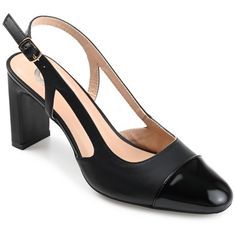 Journee Collection Womens Reignn Sling Back Mid Block Heel Almond Toe Pumps Black 8 Chic Black High Heel Pumps, Elegant Black High Heel Pumps, Chic Black Formal Pumps, Elegant Black Evening Pumps, Buckle Shoes, Sling Back, Journee Collection, Black Pumps, Back Strap