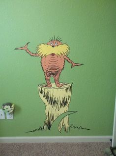 an image of a cartoon character painted on the wall in a child's room