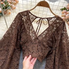 Blouse Dress Pattern, Women Lace Blouse, Dark Academia Clothing, Puff Long Sleeves, Lace Top Long Sleeve, Lace Shirt, Mode Inspiration, Lace Blouse