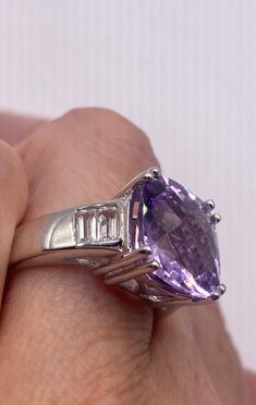 Vintage Handmade Genuine Purple Amethyst Filigree Setting 925 Sterling Silver Gothic Ring Unusual Amethyst Ring set with tiny diamonds. Sterling Filigree Setting Handmade Size can be re sized for you. My jeweler charges $20 Sterling Silver is rhodium finished to prevent tarnish All rings are shipped in a nice gift box. Check out our over a THOUSAND great reviews!!! Engraving is $4 per letter and is not always perfect depending on the piece. It can take a few days if the jeweler is busy. This is payable to Paypal Judithsltd@gmail.com Fine Jewelry Amethyst Ring With Diamond Accents, Fine Jewelry Lavender Hallmarked Rings, Fine Jewelry Hallmarked Amethyst Ring With Cubic Zirconia, Dazzling Amethyst Ring For Anniversary, Fine Jewelry White Gold Amethyst Ring With Diamond Accents, Diamond Amethyst Ring With Prong Setting, Lavender Fine Jewelry With Diamond Accents, Lavender Amethyst Jewelry With Diamond Accents, Round Cut Amethyst Gemstones