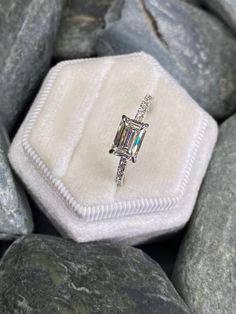 Emerald cut diamond ring, 14K white gold, engagement ring, 1.00 carat, anniversary ring, wedding ring Center Stone Natural diamond Carat weight: 1.01 carat Clarity: VVS2 Color: E Shape: Emerald cut Comments: Hpht Side stone: Natural diamonds Carat weight: 0.25 Carat Clarity: VS1-VS2 Color: E-F Shape: Round cut **All products come with a SGL Certificate.** Total Carat Weight: 1.26 Carats Metal: 14k white Gold EM-258 To make your decision easier we offer: -30-Day Returns -100% Full Refund. - Handm Emerald Cut Diamond Ring, White Gold Engagement Ring, Emerald Cut Diamond, Diamond Carat, White Gold Engagement, Gold Engagement Ring, Small Rings, Emerald Cut Diamonds, Dream Ring