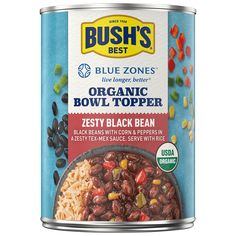 bush's best blue zones organic bowl topper, zesty black bean and rice