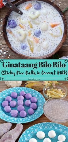 two plates with different foods on them and the words gnatang blo bilo in