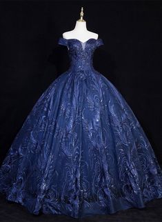 Navy Blue Ball Gown Long Formal Dress, Off Shoulder Navy Blue Party Dress Navy Blue Winter Dress, Dark Blue Sweet 16 Dresses, Debut Gowns Filipino, Debut Dresses Filipino, Dark Blue Quinceanera Dresses, Navy Blue Quince, Navy Blue Quinceanera Dresses, Jessie Anderson, Quinceanera Blue