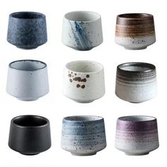 six different types of ceramic bowls with speckles on them