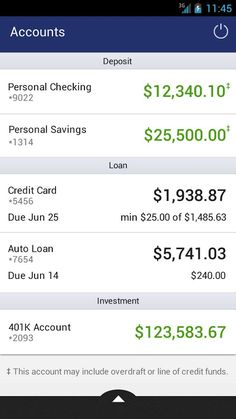 an iphone screen showing the accounts and numbers for different types of credit cards on it