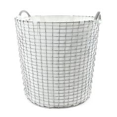 a white wire basket with handles