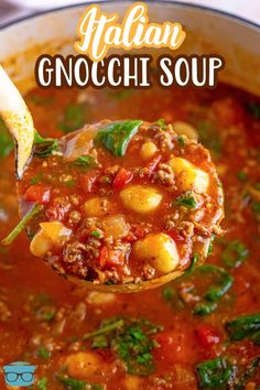 a spoon full of italian gnocchi soup