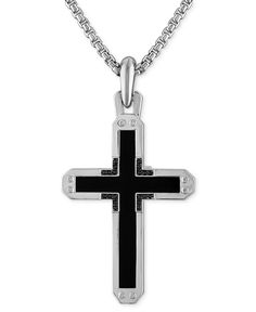 in stock Black Stainless Steel Jewelry With Black Enamel, Black Sterling Silver Necklace, Black Cross Necklace With Box Chain, Formal Black Necklace With Box Chain, Luxury Black Cross Pendant Necklace, Black Cross Pendant For Formal Occasions, Formal Black Stainless Steel Necklace, Modern Black Necklace With Box Chain, Classic Black Cross Jewelry