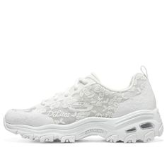 (Wmns) Skechers DLITES 1.0 'White' 896196-WHT White Synthetic Sneakers With Perforations, White Mesh Sneakers With Laces, White Lace-up Synthetic Sneakers, White Synthetic Lace-up Sneakers, White Mesh Running Shoes With Perforations, White Mesh Lace-up Sneakers, White Breathable Lace-up Sneakers, Skechers Dlites, Skechers D'lites