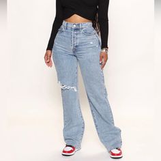 Fashion Nova “Topanga 90's Ripped Straight Leg Jeans - Medium Wash” New With Tags Size 5 90s Inspired Blue Bottoms For Fall, 90s Style Ripped Blue Jeans, Fitted 90s Inspired Jeans For Spring, 90s Ripped Blue Bottoms, 90s Style Ripped Blue Bottoms, Ripped 90s Jeans For Spring, 90s Ripped Jeans For Spring, Spring 90s Ripped Jeans, Ripped Straight Leg Jeans