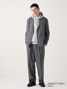 Pleated Wide Pants | Herringbone | UNIQLO US Uniqlo Store, Check Material, Uniqlo Men, Wide Trousers, Elegant Drapes, Pleated Pants, Wide Pants, Styling Ideas, Helmut Lang