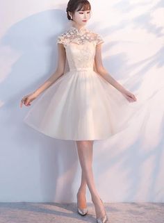 Cute Lace and Tulle Lovely Champagne Short Party Dress, Homecoming Dre – BeMyBridesmaid Short Homecoming Dresses Black, Cocktail Party Outfit, Party Dress Cocktail, Dress Cocktail Party, Mini Prom Dresses, Homecoming Dresses Lace, Cute Homecoming Dresses, Homecoming Dresses Black, Short Homecoming Dresses