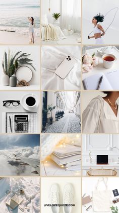 the collage shows many different things in white