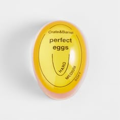 an egg with the words perfect eggs written on it's front and back side