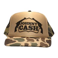 Johnny Cash Trucker Hat | Vintage Trucker Hat | Adjustable Trucker Foam Camo Hat | Snapback Hat | Trucker Hat Man | Trendy Trucker Mesh Hat ⭐Whether taking a ride down the highway, hiking a remote trail, or enjoying some outdoor time with friends, this Trucker Hat is perfect for your next adventure. ⭐Our Adjustable Johnny Cash Trucker Hat has a pre-curved brim that keeps things on your head in place and features mesh sides and panelling for increased breathability! Constructed from a 100% polyes Cheap Distressed Cotton Trucker Hat, Cheap Hip Hop Trucker Hat With Curved Bill, Cheap Trucker Style Baseball Cap, Cheap Country Style Trucker Hat, Mtv Music Television, Vintage Trucker Hat, Camo Hat, Vintage Trucker Hats, Camo Hats