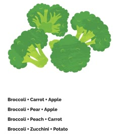 broccoli carrot apple broccoli pear peach carrot broccoli zucchini potato