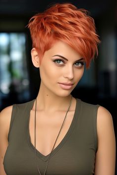 World of 60 Edgy short pixie cuts Pixie Haircut Ideas, Short Red Hair, Long Hairstyle, Short Hair Pixie Cuts, Beauty Hairstyles, Pixie Haircut For Thick Hair, Short Hair Undercut, Haircut Styles, Edgy Short Hair