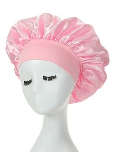 Pink  Collar  Polyester   Embellished   Bathroom Silk Sleep Cap, Silk Hair Bonnets, Sleep Hairstyles, Night Hairstyles, Afrikaanse Mode, Satin Bonnet, Hair Bonnet, Shower Caps, Hair Cover