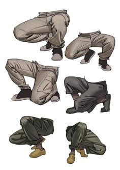 several different poses of the same person doing various things in front of them, including pants and shoes