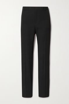 SAINT LAURENT's sleek, polished pants are modeled off traditional tuxedo styles. They've been tailored in Italy from grain de poudre wool and have satin stripes running along the straight legs. Wear them on formal occasions with crisp shirting and pumps. Traditional Tuxedo, Tuxedo Styles, Uzun Boy, Saint Laurent Dress, Black Pants Men, Tuxedo Pants, Wool Pants, Wool Skirts, Black Bottoms