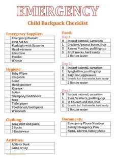 Emergency Kit For Kids, 72 Hour Kit, Emergency Checklist, 72 Hour Emergency Kit, School Emergency Kit, Emergency Preparedness Food, 72 Hour Kits