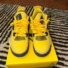 Only Been Worn A Few Times, There Are A Few Slight Stains As Seen In The Picture. Air Jordan 4 Yellow With Cushioned Footbed, Jordan 4 Black And Yellow, Sporty Yellow High-top Air Jordan 4, Yellow High-top Air Jordan 4, Yellow Synthetic Jordan Shoes For Streetwear, Womens Jordans, Jordan Shoes, Womens Shoes Sneakers, Shoes Sneakers