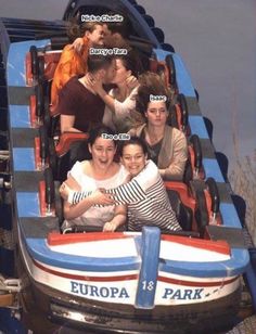 several people are riding on a roller coaster at an amusement park, with the caption europe and korea