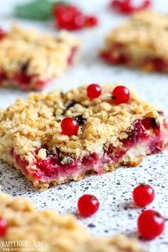 some cranberry bars are sitting on a table