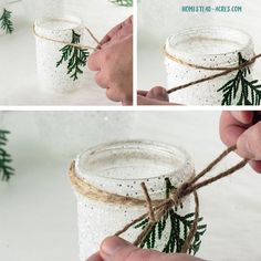 this is an easy diy christmas decoration using mason jars and twine