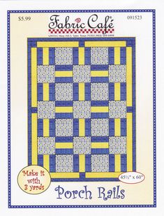 a blue and yellow quilt on the cover of a book