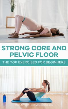 a woman is doing an exercise on her yoga mat with the words strong core and pel