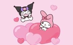 two cartoon characters sitting on top of a heart with hearts in the air behind them